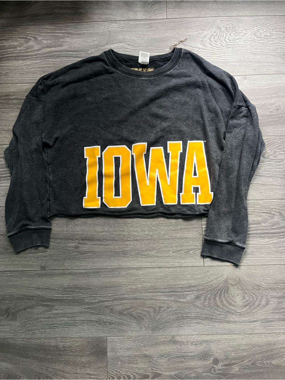 Pink Victoria’s Secret University of Iowa Gray Yellow Crop Crew Sweatshirt L